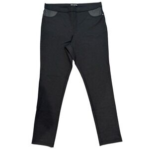 DKNY JEANS Black Textured Pull-On Pants w/‎ Faux Leather Pockets | Size L